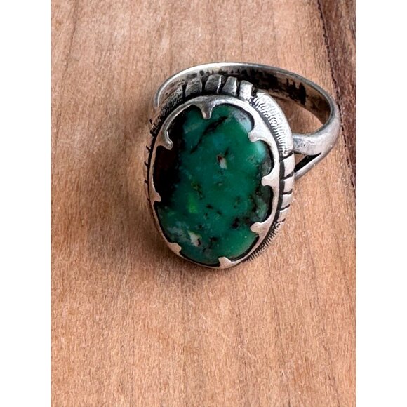 Sterling Silver Jewelry - Sterling Silver Ring With Green Oval Turquoise Stone Size 7
